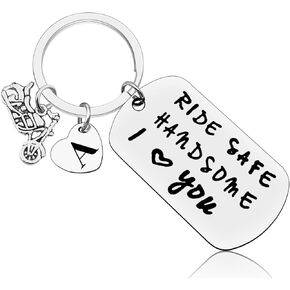 Vadaka Ride Safe Keychain Letter A-Z Keychain Biker Gift Motorcycle Gift Initial Letter Keychain New Driver Gift for Biker