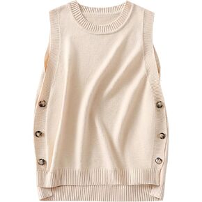 ANRABESS Womens Sweater Vest Summer Sleeveless Crewneck Ribbed Knit Side Button Pullover Tank Tops 2025 Spring Trendy Outfits