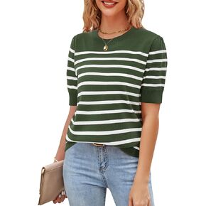 Newshows Womens Summer Short Sleeve Sweater Tops Fall Business Casual Outfits Crewneck Lightweight Dressy Knit Shirts