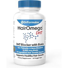 DrFormulas HairOmega DHT Blocker Biotin 5000 mcg Vitamins for Hair Growth Supplement | Hair Loss Pills for Women and Men, 30 Day Supply
