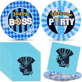 HAPPARTY BOSS Party Favor Boxes 24 PCS,Blue BOSS Boy BABY Gift goodie boxes, boss birthday favor candy treat boxes, boss 1st 2nd birthday decorations, boss birthday party supplies
