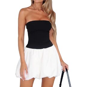 MISSACTIVER Women Strapless Tube Top Mini Dress Sleeveless Off Shoulder Bubble Short Dress Puffy Ballet Wedding Party Dresses