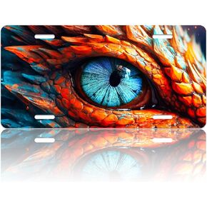 Bright Color Dragon Eye License Plate Cover,Fantasy Mythological Dragon Eye License Plate for Car Decoration Aluminum Novelty Car License Plate for Women Men Gift,12.2" X 6.2"