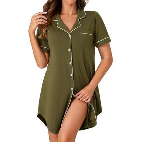 LYANER Women's Nightgown Short Sleeve Sleepwear Button Down Sleepshirt Collar V Neck Nightshirt
