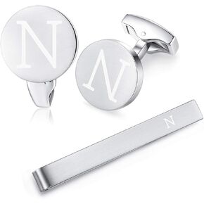 HONEY BEAR Initial Alphabet Letter Cufflinks Tie Clips Set for Mens Wedding Gift