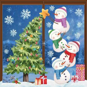 Winter Christmas Window Clings Winter Tree Snowman Window Stickers Xmas Snowflakes Gift Box Window Decals Indoor Christmas Decorations for Home Office Classroom Kitchen Decor 9 Sheets