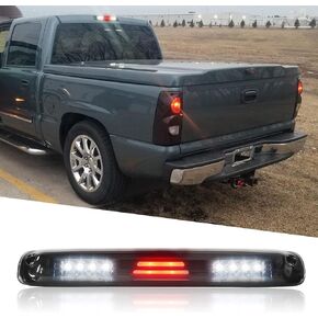 LESAUCE 3rd Third Brake Light Assembly, High Mount Stop Light Replacement for 1999 to 2007 GMC Sierra Chevy Silverado, IP68 Waterproof, Cargo Light Smoke Lens, Plug and Play