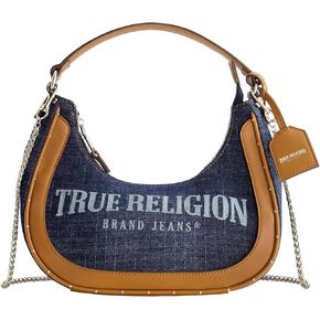 True Religion Shoulder Bag, Women's Casual Everyday Handbag with Chain Strap, Dark Denim