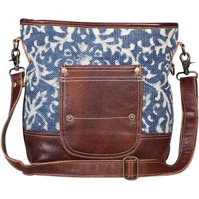 Myra Bags Blue Bliss Canvas, leather & Rug Shoulder Bag S-1950