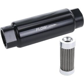 12AN Billet Aluminum 30 Micron Fuel Filter with Reusable Stainless Steel Mesh Filter Element No Glue Design, ORB-12 Port, Black