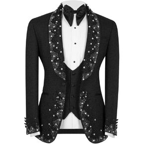 Men's Rhinestone Blazer, Handmade, Single Breasted, Slim Fit, Black Dinner Jacket