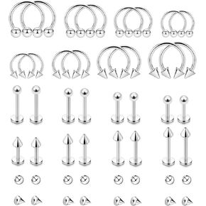 32PCS 16G Lip Rings Surgical Steel Snake Bite Jewelry Labret Jewelry Monroe Lip Barbell Ring Daith Tragus Helix Piercing Jewelry for Women Men 6mm/8mm/10mm/12mm