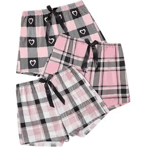 Milumia Women's 3 Pack Plaid Heart Print Bow Elastic Waist Pajama Bottom