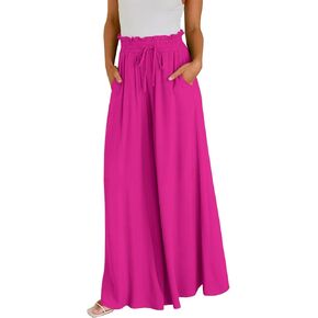 GUOLEZEEV Women Wide Leg Pants High Waisted Beach Pants Long Culottes Trendy Flowy Pants with Pockets