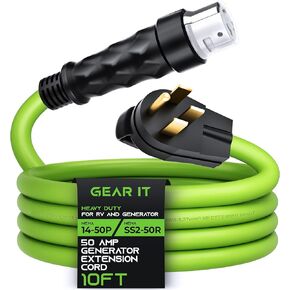 GEARit 50-Amp Generator Extension Cord (30 Ft) NEMA 14-50P to SS2-50R Twist Lock Connector STW 6/3+8/1 AWG 125/250V for 50A Power Inlet Box, RV Camper, Generator to House - 30 feet