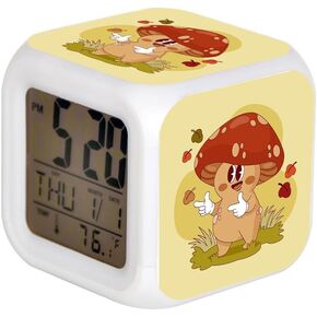 7 Color Change LED Digital Alarm Clock with Date Alarm Thermometer Home Desktop Child Alarm Clock Mushroom