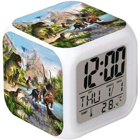 LED Alarm Clock Dinosaur Jurassic Design Creative Desk Table Clock Glowing Electronic Colorful Digital Clock for Unisex Adults Kids Toy Birthday Present