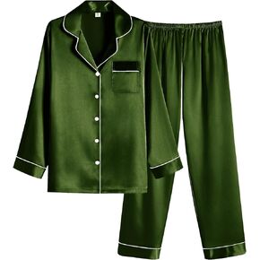 Ekouaer Women Satin Pajamas Set Classic Button Down Long Pjs Set