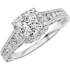 2.75 Carat 14K White Gold Vintage Halo Style Channel Set Round Brilliant Diamond Engagement Ring Milgrain with a 2 Carat Moissanite Center…