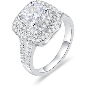 3ct Halo Cushion Cut Moissanite Engagement Rings for Women, D Color VVS1 18K white glod plated 925 Sterling Silver Lab Created Diamond Promise Ring valentine's day jewelry gifts