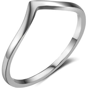 CCBFY Stainless Steel V Shaped Wedding Band Engagement Promise Ring for Women Pointed Chevron Classical Simple Plain Statement Ring