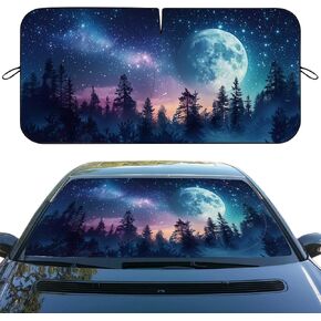 Beautiful Moon Phase Car Windshield Sun Shade Colorful Galaxy Heatshield Front Window Car Sun ​Shade Windshield Blocks UV Rays Sun Visor Protector for Car Sedan Truck SUV Accessories 59" L x 31.5" W