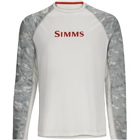 قميص Simms الرجالي Challenger Solar Crew - أكمام طويلة متعددة الأنشطة، حماية من أشعة الشمس بعامل حماية من أشعة الشمس 30+، سريع الجفاف لصيد الأسماك والمشي لمسافات طويلة والجري والملابس الكاجوال، أبيض/شبح مموه، مقاس متوسط