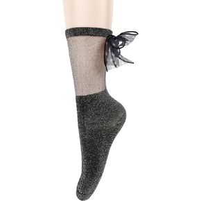 Benefeet Sox Glitter Bow Socks Sparkly Sheer Socks with Bow Women Girls Cute Fancy Shimmery Dress Socks Decorative Lace Sock