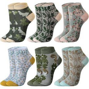 6 Pairs Vintage Socks Cottagecore Socks Cute Floral Socks Ankle Aesthetic Embroidery Cotton Flower Socks for Women Girl