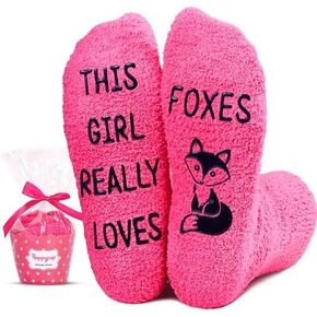 HAPPYPOP Fox Gifts for Women Teen Girls, Funny Fun Pink Fox Socks Fox Costume for Girls Her, Christmas Stocking Stuffers