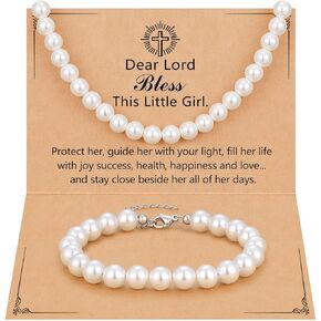 UPROMI Pearl Jewelry Set for Girls Baptism Easter First Communion Gifts for Girls