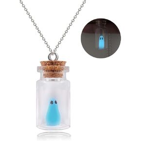 Choistily Adopt a Ghost Necklace Earrings Set Ghost in a Bottle Necklace Glow in Dark Ghost Necklace Earrings Halloween Cosplay Party Jewelry