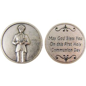 First Communion Gifts for Boys, Silver Toned Pocket Medal with Praying Boy, 1 1/8 Inch in Saudi Arabia