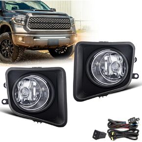 Fog Lights Assembly for 2014 2015 2016 2017 2018 2019 Toyota Tundra Replacement Kit with Wiring and Switch H11 12V 55W Halogen Bulbs(Clear Lens)