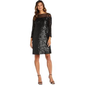 R&M Richards Women's Sequin Long Sleeve Knee-Length Evening Dress
