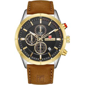 Watches for Men with Leather Band Work Chronograph Waterproof Mens Wrist Watch, Sport Classical Fashion Cool Dress Analog Watch Men’s Gift