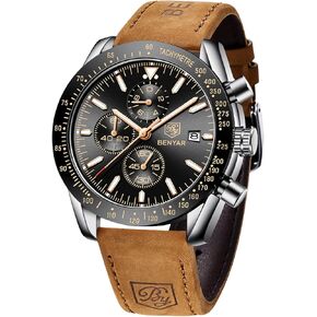 BY BENYAR Watch for Men Analog Quartz Chronograph Waterproof Luminous Designer Mens Wrist Watches Business Work Sport Casual Dress Watch with Silicone Strap Elegant Gifts for Men