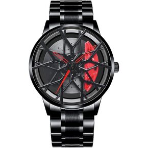Car Wheel Watches for Men,Waterproof Stainless Steel Japanese Quartz Wrist Watch Sports Men’s Watches with Car Wheel Rim Hub Design for Men/Car Enthusiast