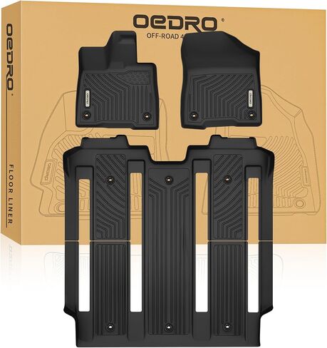 OEDRO Floor Mats Compatible with Toyota Sienna 2021-2024 (Only for 8 Seat), Includes 1st, 2nd and 3rd Row Floor Liners, Custom Fit TPE All Weather Car Liners, Black in Kuwait