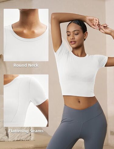 MAGCOMSEN Women's Crop Workout Tops Yoga Short Sleeve Athletic Shirts Cropped Slim Fit Gym Clothes Tight Tshirt Exercise in Kuwait