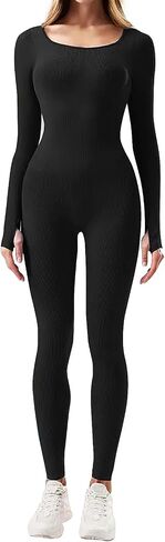 Women's Seamless Ribbed Jumpsuit – Tummy Control, High Stretch Bodysuit, Stylish Square Neck, Non-See-Through in Saudi Arabia
