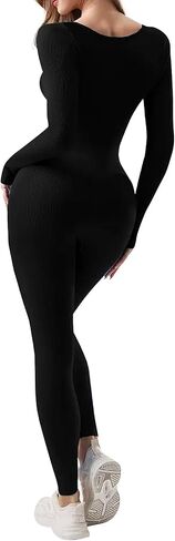 Women's Seamless Ribbed Jumpsuit – Tummy Control, High Stretch Bodysuit, Stylish Square Neck, Non-See-Through in Saudi Arabia