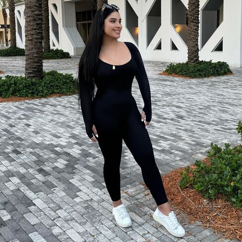 Women's Seamless Ribbed Jumpsuit – Tummy Control, High Stretch Bodysuit, Stylish Square Neck, Non-See-Through in Saudi Arabia