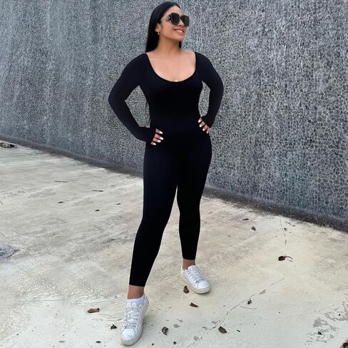 Women's Seamless Ribbed Jumpsuit – Tummy Control, High Stretch Bodysuit, Stylish Square Neck, Non-See-Through in Saudi Arabia