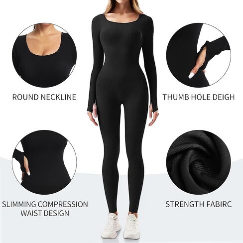 Women's Seamless Ribbed Jumpsuit – Tummy Control, High Stretch Bodysuit, Stylish Square Neck, Non-See-Through in Saudi Arabia