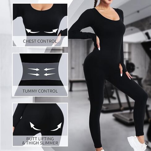 Women's Seamless Ribbed Jumpsuit – Tummy Control, High Stretch Bodysuit, Stylish Square Neck, Non-See-Through in Saudi Arabia