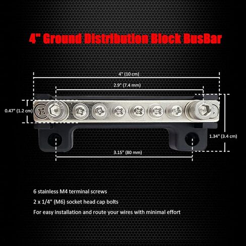 6 Terminals Bus Bar, Ampper 4" Ground Distribution Block Brass Battery BusBar Junction for Car Vehicle Rv Truck Marine Boat Audio Amplifier and More (Black) in Saudi Arabia