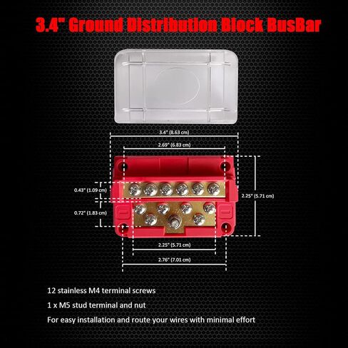 6 Terminals Bus Bar, Ampper 4" Ground Distribution Block Brass Battery BusBar Junction for Car Vehicle Rv Truck Marine Boat Audio Amplifier and More (Black) in Saudi Arabia