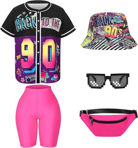 80s 90s الزي للنساء الهيب هوب زي مجموعة البيسبول جيرسي اليوغا السراويل مع حقيبة صياد قبعة لحزب 90s in Kuwait