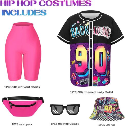 80s 90s الزي للنساء الهيب هوب زي مجموعة البيسبول جيرسي اليوغا السراويل مع حقيبة صياد قبعة لحزب 90s in Kuwait